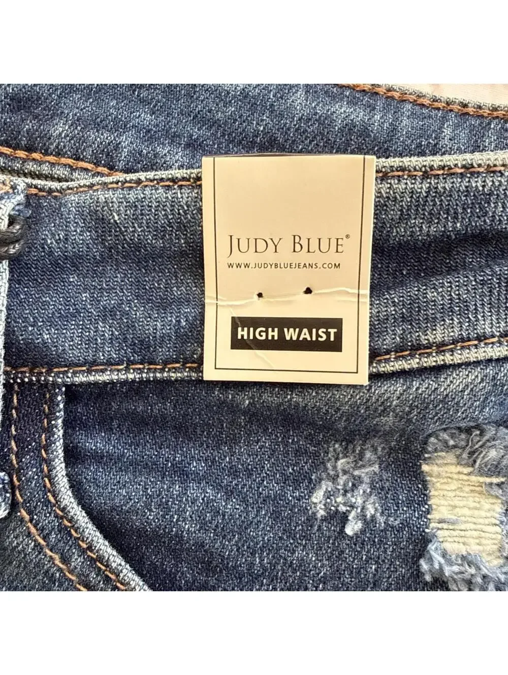 Judy Blue JB150045 Distressed High Waist Dark Blue Denim Jean Cutoff Shorts L - Picture 3 of 8